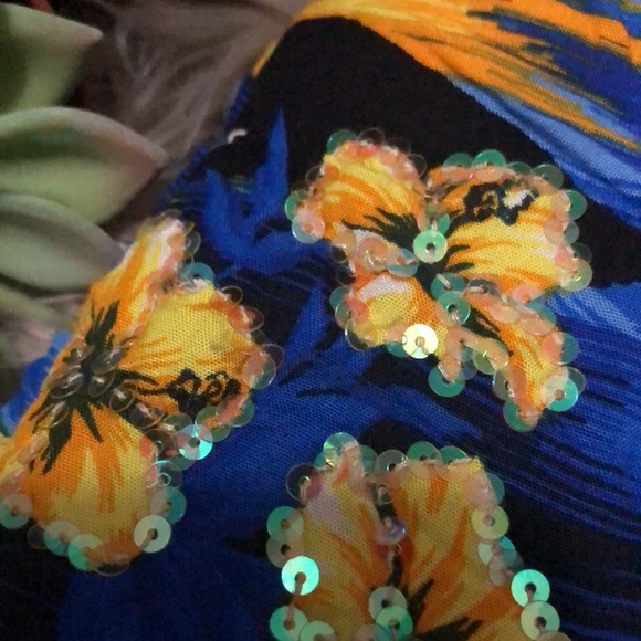 Bahama/Barbados Cloth Bag with Bamboo Handles-15x10-Blue/Black/Orange-EUC - Picture 10 of 13